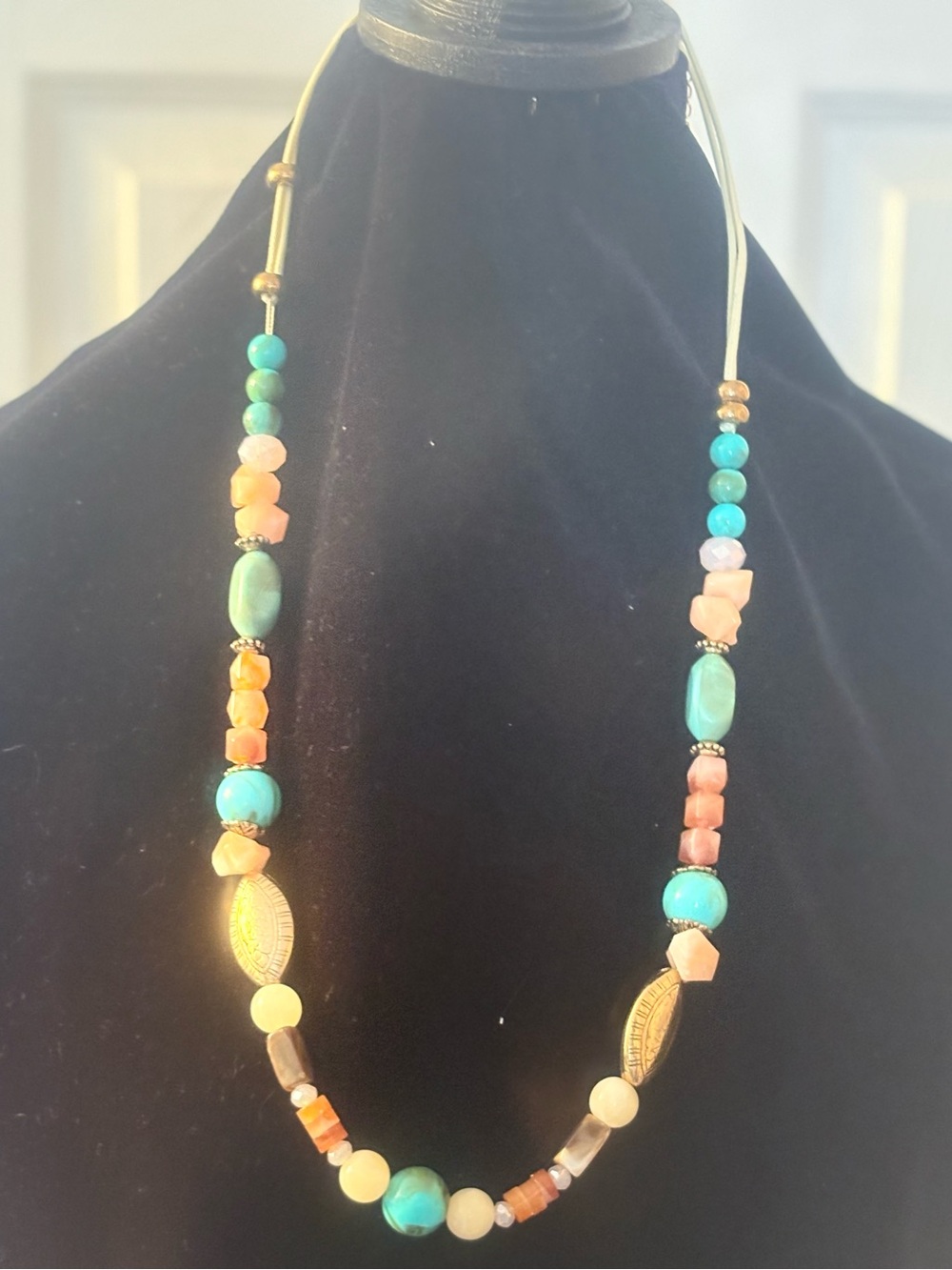 Turquoise and Coral Beaded Women's Necklace
